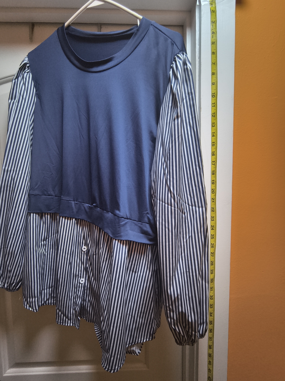 2 Piece Navy Layered Striped Button-Front Shirt And Pull On Pants